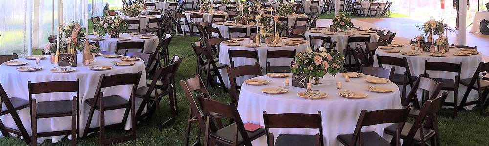Wood ballroom chairs from Prestige Party Rental will provide comfortable seating for your guests.
